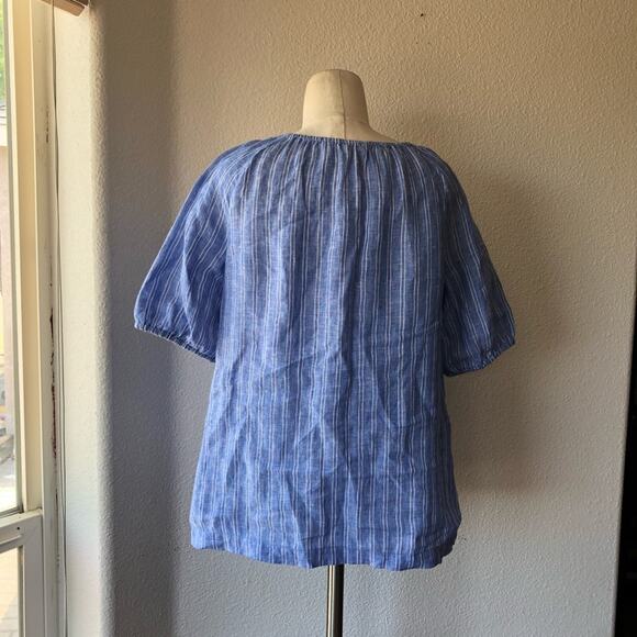 Talbots blue white striped linen peasant top loose fit preppy size XS nautical - Picture 3 of 4